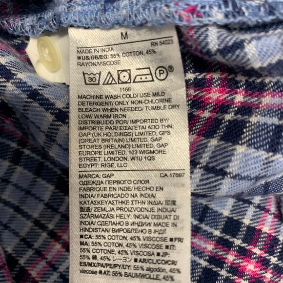 Gap Blue Pink Popover Flannel Shirt Top Sz Medium - Picture 5 of 6
